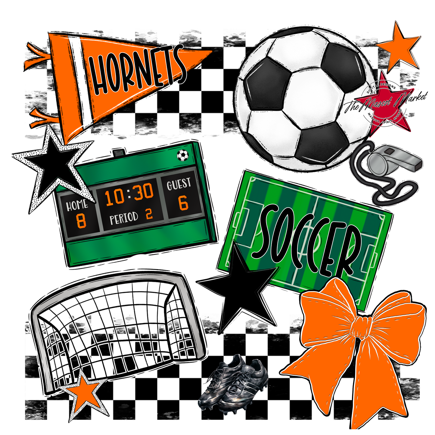 Hornets Checkers Soccer Spirit Design-Orange