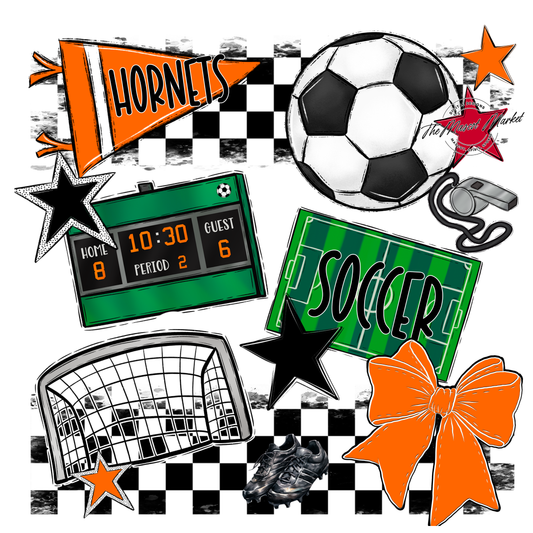 Hornets Checkers Soccer Spirit Design-Orange