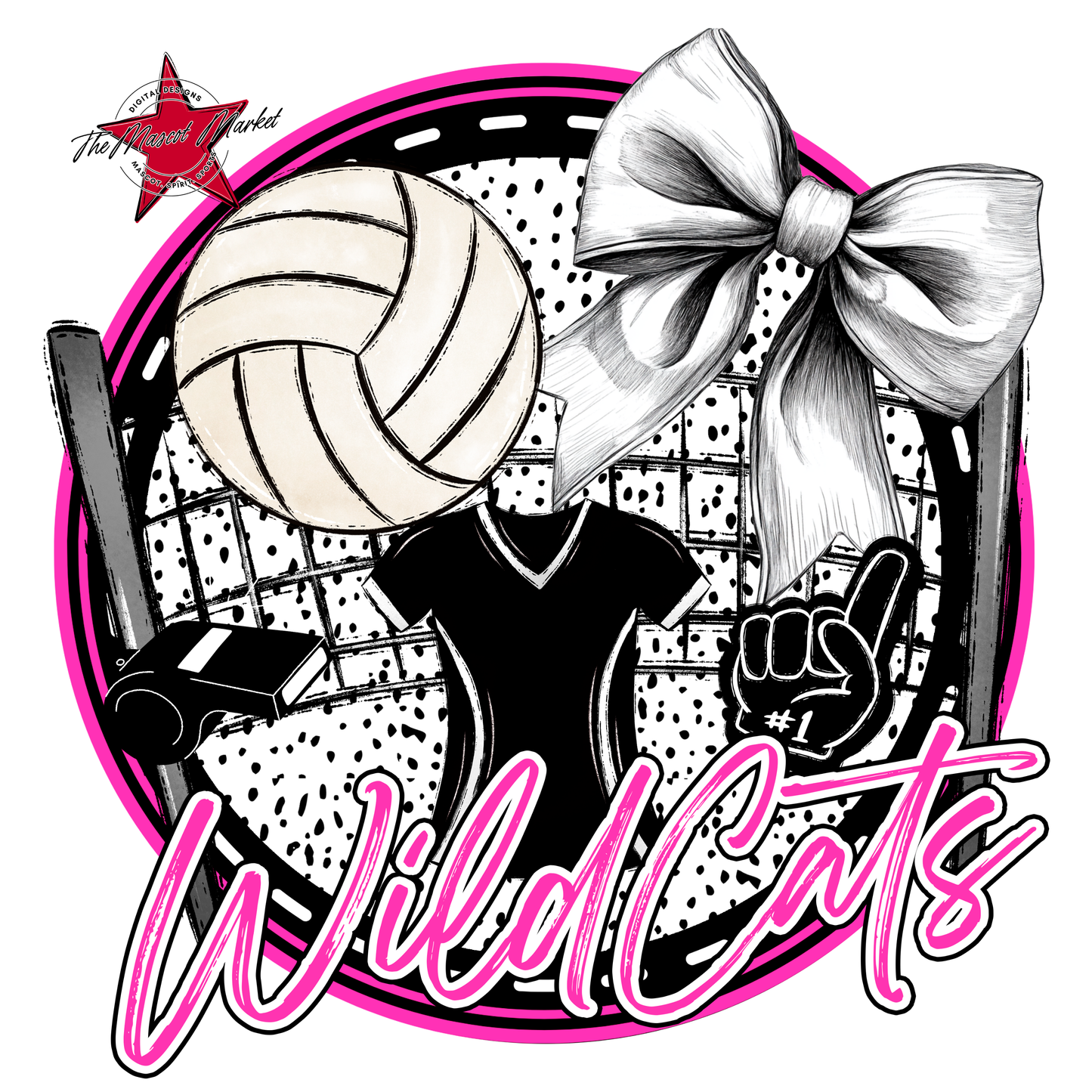 Wildcats Circle Volleyball Design-Pink