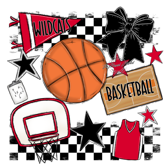 Wildcats Checkers Basketball Spirit Design-Red