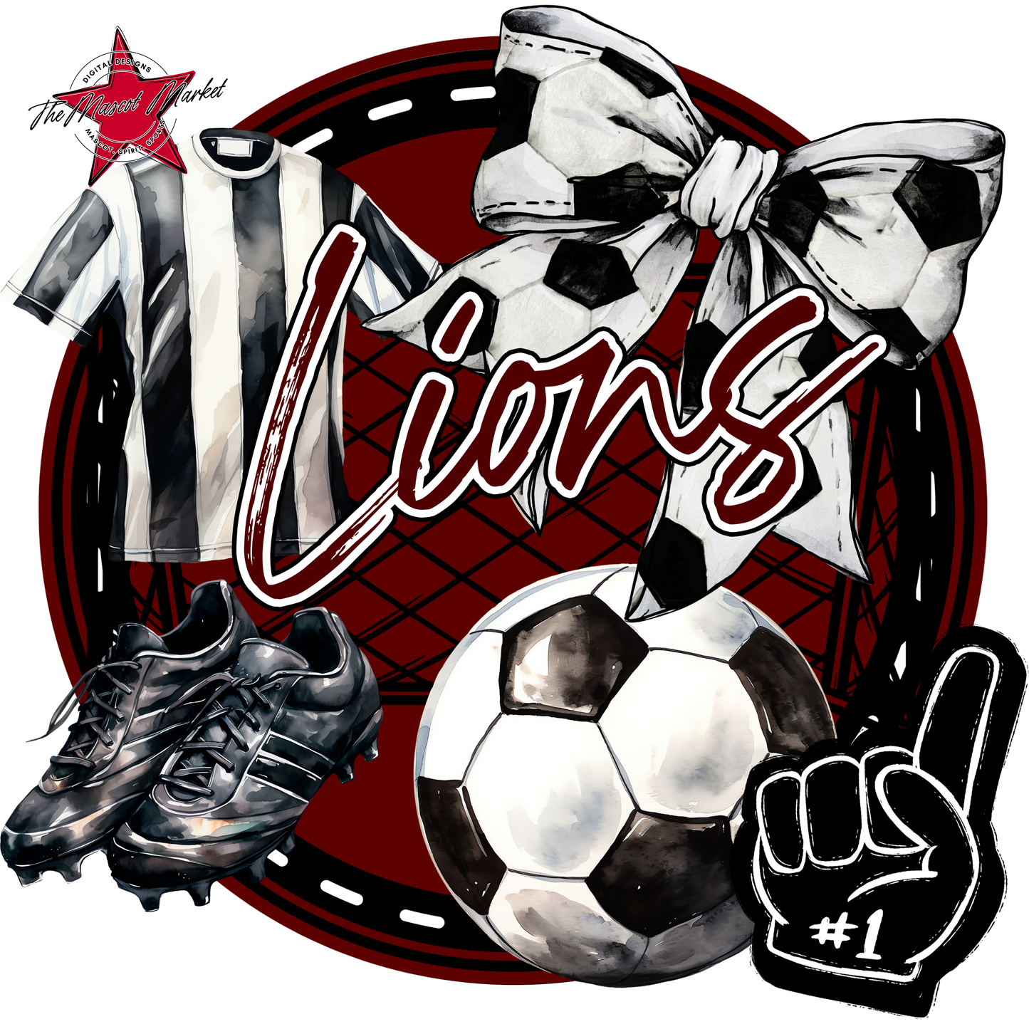 Lions Circle Soccer Design-Maroon