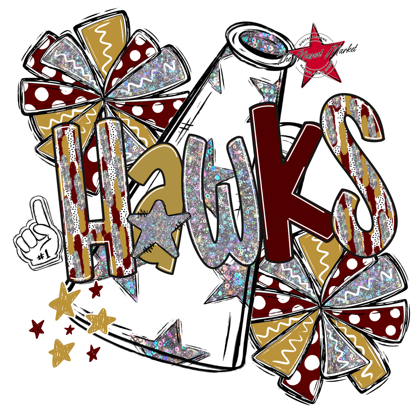 Hawks Cheer Megaphone Scrape-Maroon-Gold