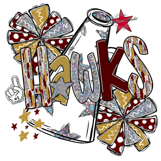 Hawks Cheer Megaphone Scrape-Maroon-Gold