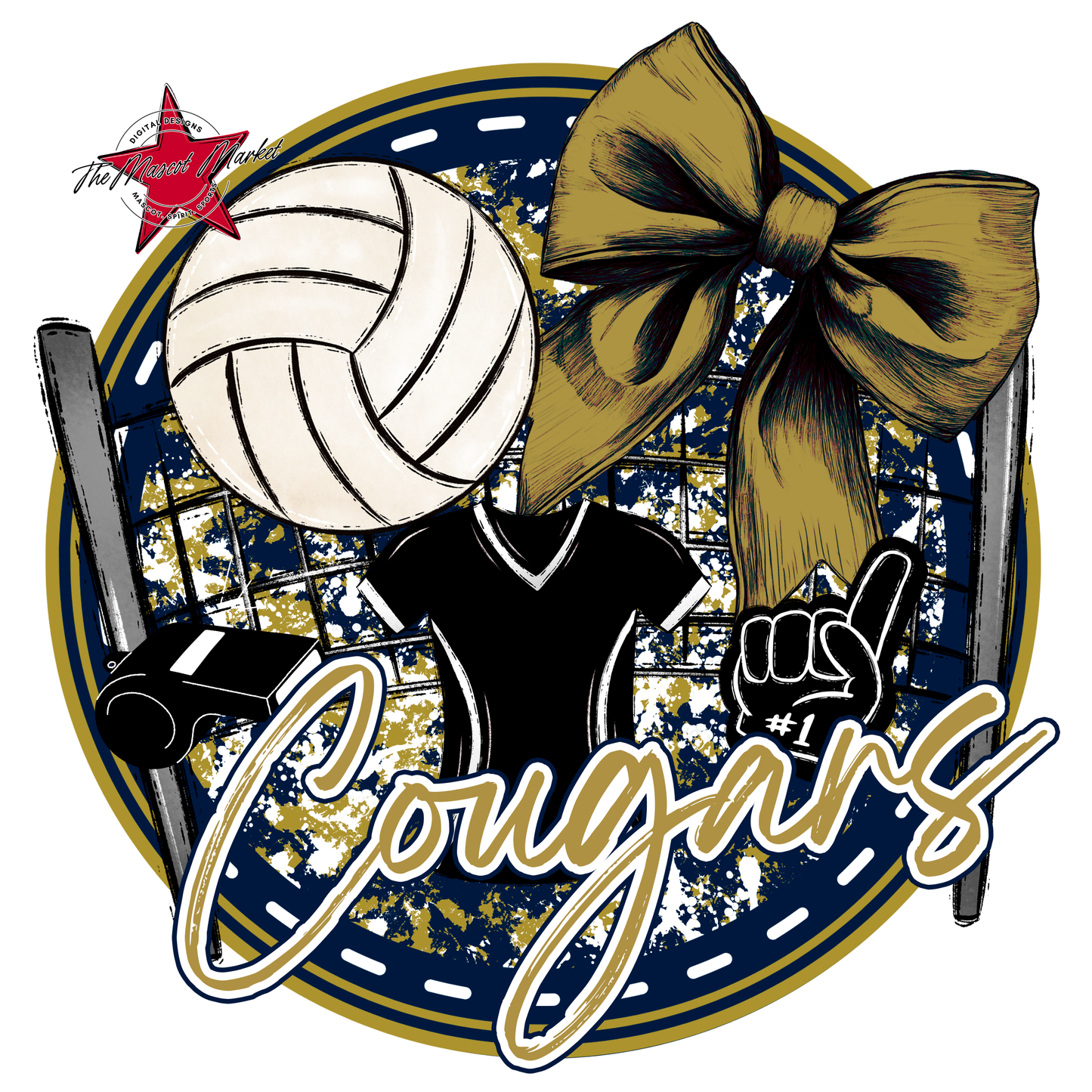 Cougars Circle Volleyball Design-Navy-Gold