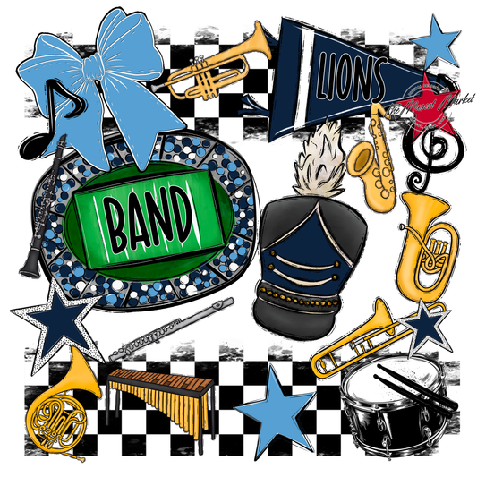 Lions Checkers Band Spirit Design-Navy-Carolina Blue