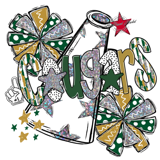 Cougars Cheer Megaphone Scrape-Green-Gold