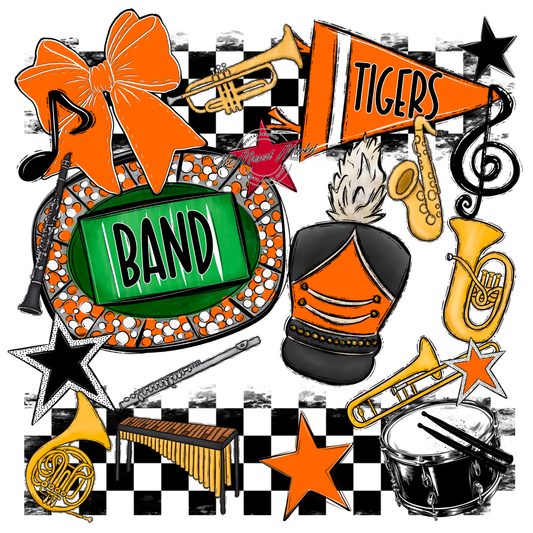 Tigers Checkers Band Spirit Design-Orange