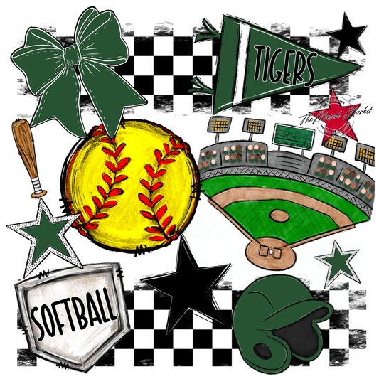 Tigers Checkers Softball Spirit Design-Green
