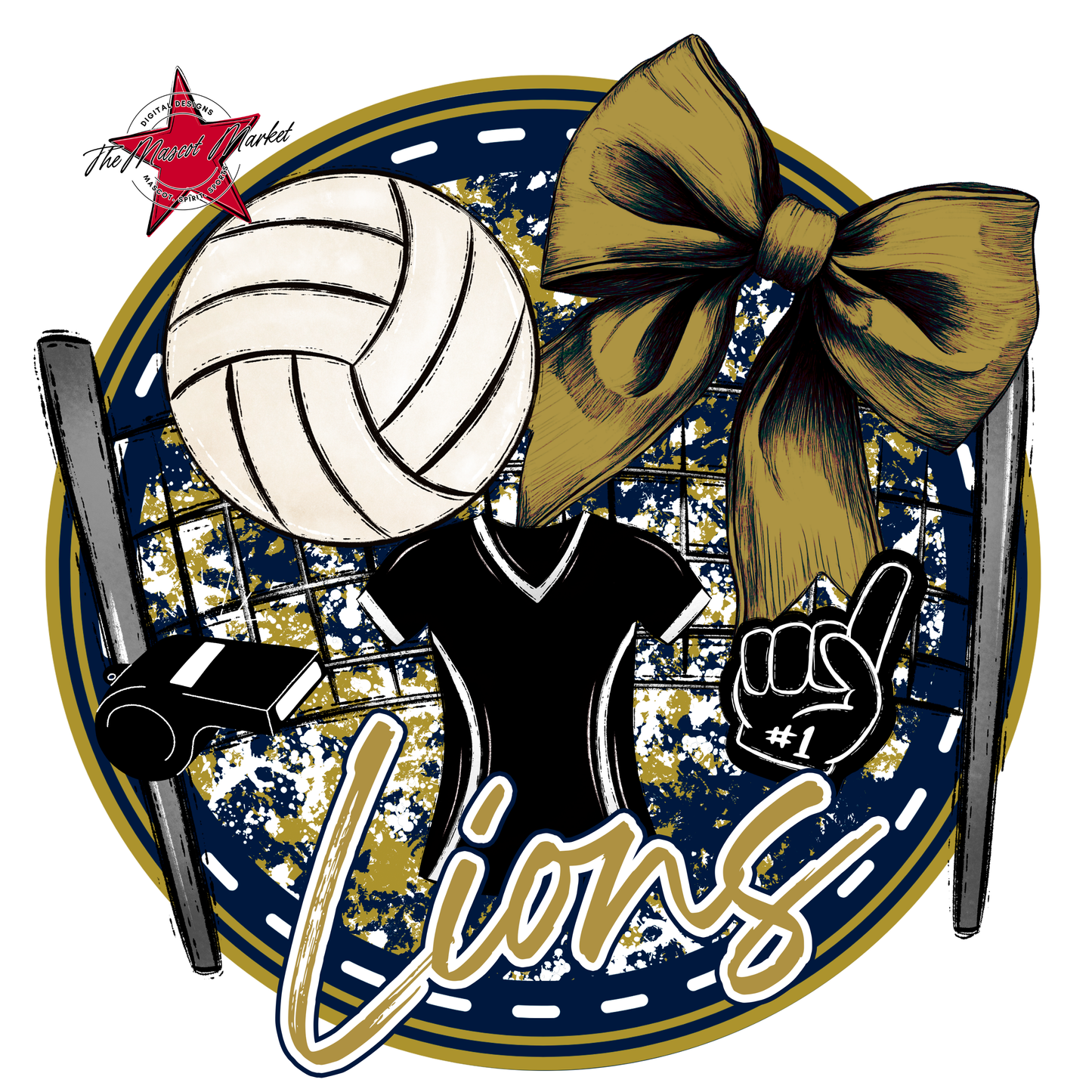 Lions Circle Volleyball Design-Navy-Gold