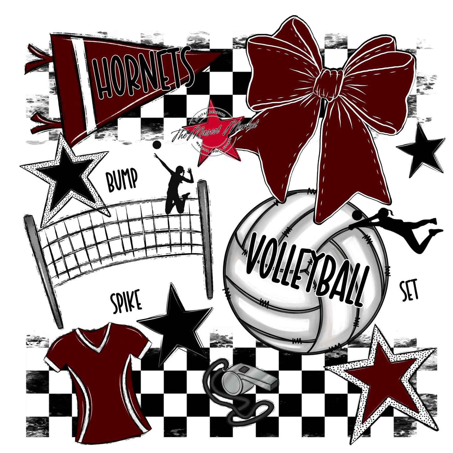 Hornets Checkers Volleyball Spirit Design-Maroon