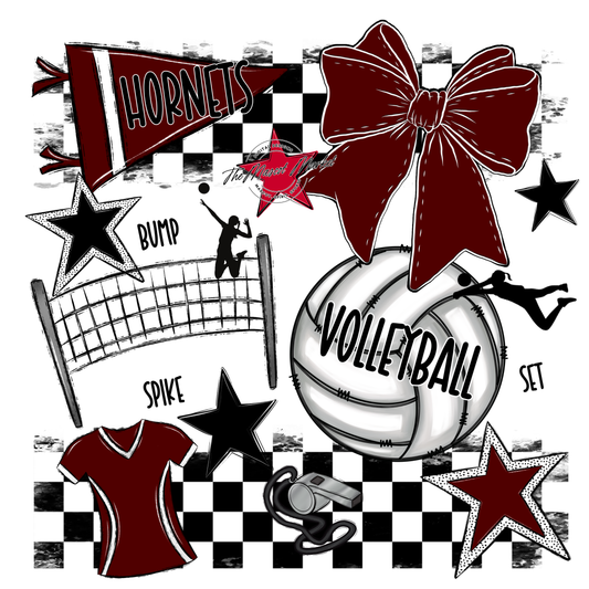 Hornets Checkers Volleyball Spirit Design-Maroon