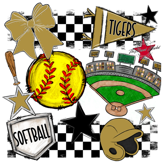 Tigers Checkers Softball Spirit Design-Gold
