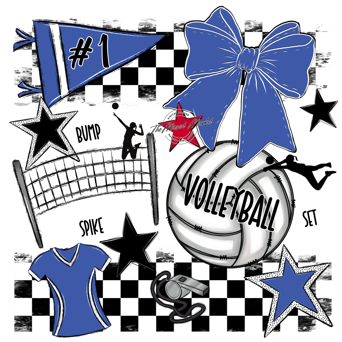 Volleyball Checkers Spirit Design-Off Blue
