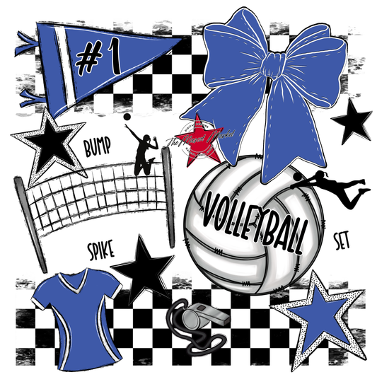 Volleyball Checkers Spirit Design-Off Blue
