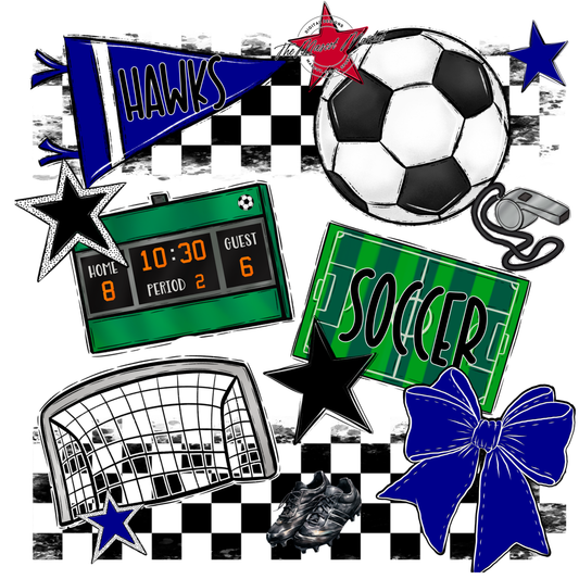 Hawks Checkers Soccer Spirit Design-Blue