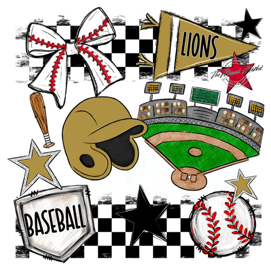 Lions Checkers Baseball Spirit Design-Gold