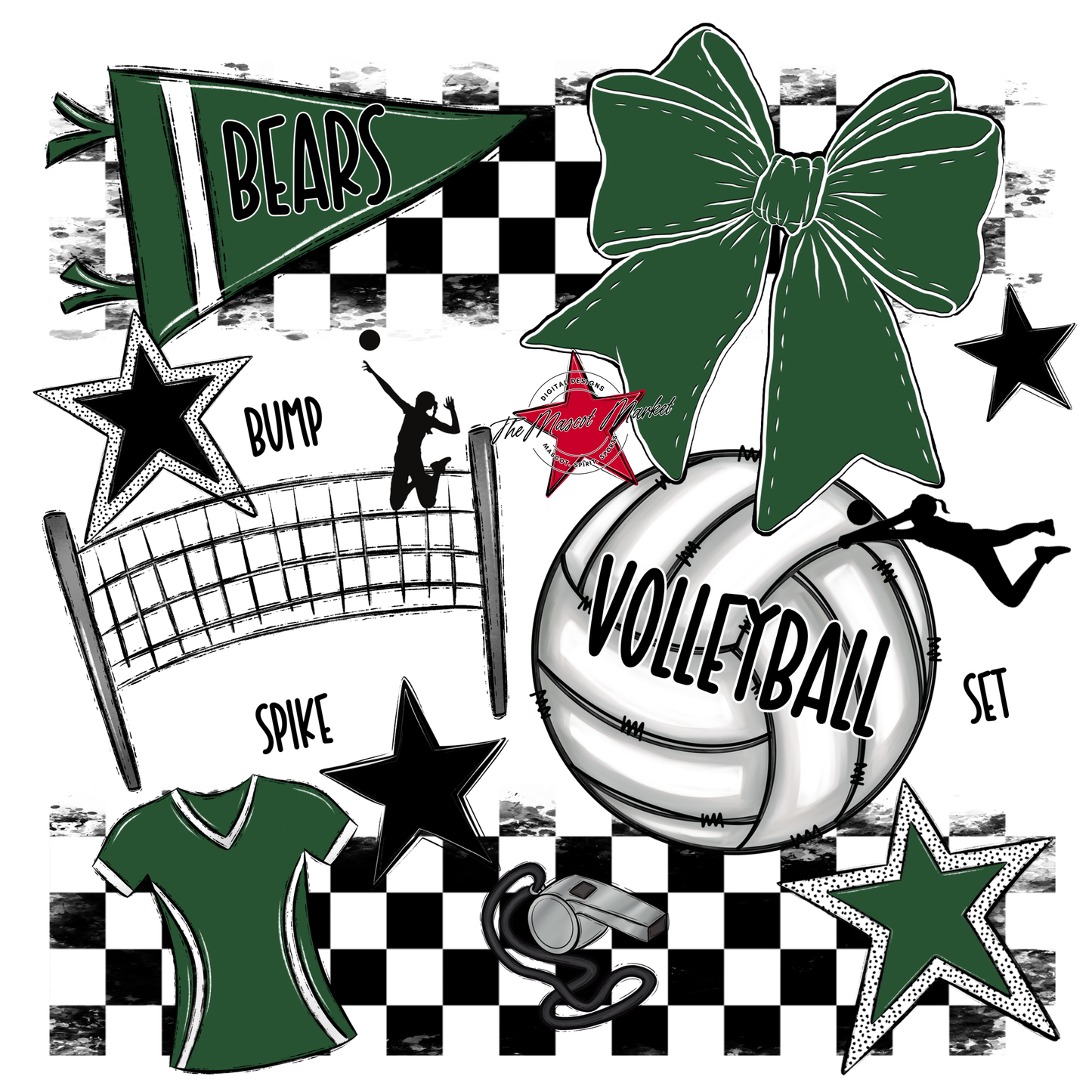 Bears Volleyball Checkers Design-Green