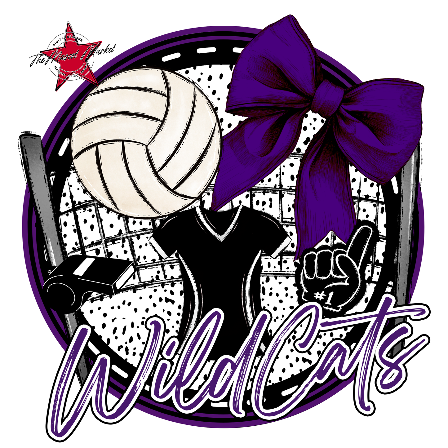 Wildcats Circle Volleyball Design-Purple