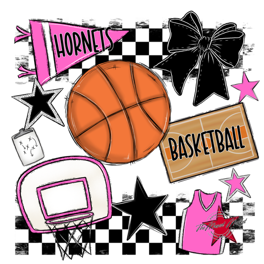 Hornets Checkers Basketball Spirit Design-Baby Pink