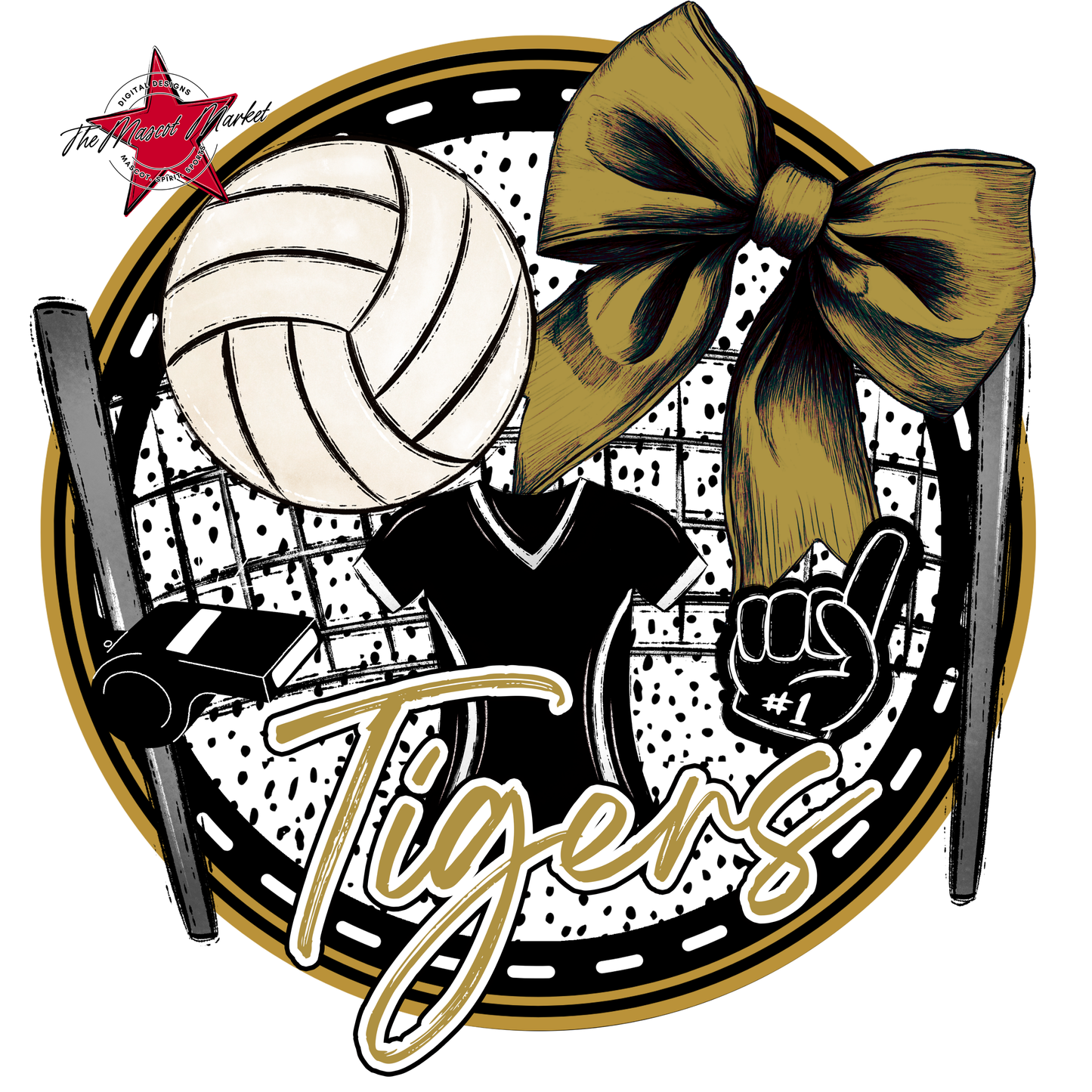 Tigers Circle Volleyball Design-Gold