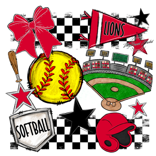 Lions Checkers Softball Spirit Design-Red