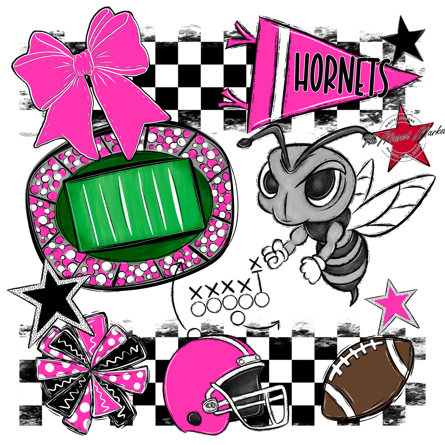 Hornets Checkers Mascot Spirit Design-Pink