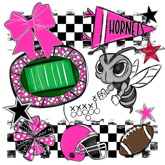 Hornets Checkers Mascot Spirit Design-Pink