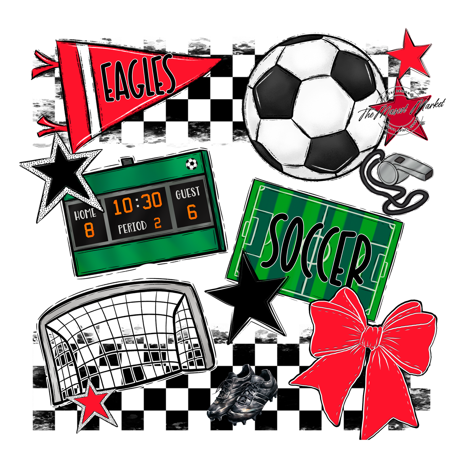 Eagles Soccer Checkers Design-Bright Red