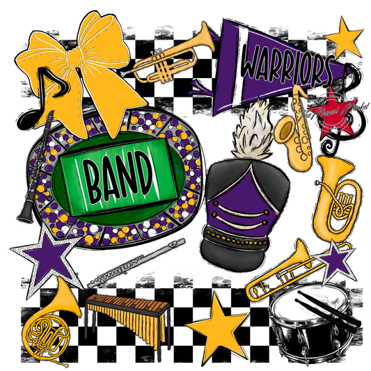Warriors Checkers Band Spirit Design-Purple-Yellow