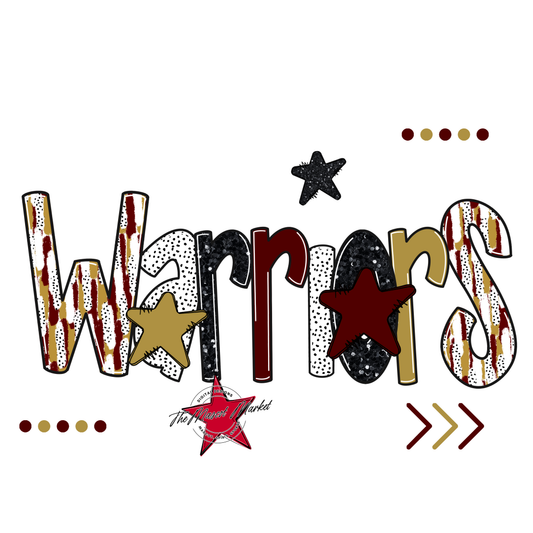 Warriors Brushstroke Alpha w Arrows-Maroon-Gold
