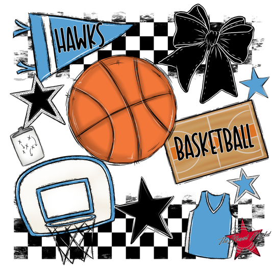 Hawks Checkers Basketball Spirit Design-Carolina Blue