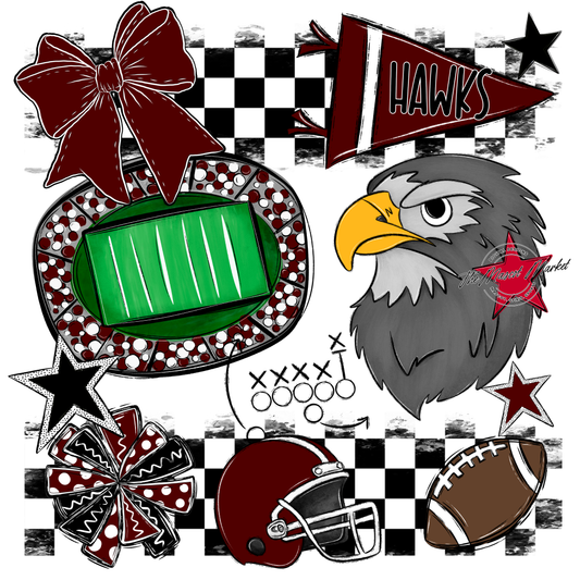 Hawks Checkers Mascot Spirit Design-Maroon