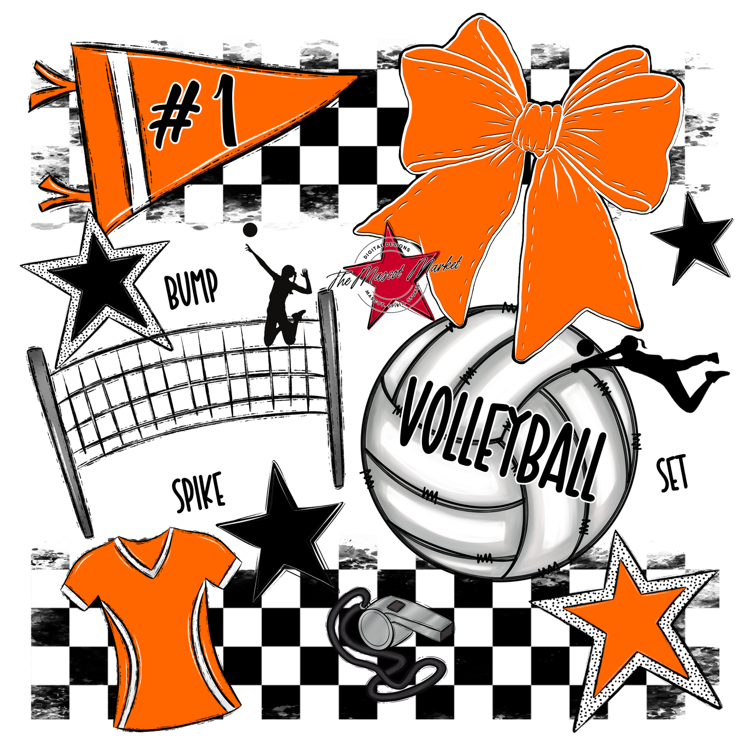 Volleyball Checkers Spirit Design-Orange