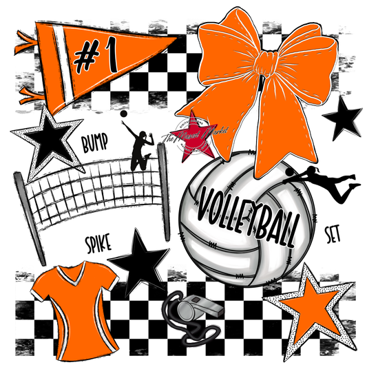 Volleyball Checkers Spirit Design-Orange