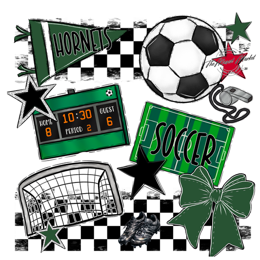 Hornets Checkers Soccer Spirit Design-Green