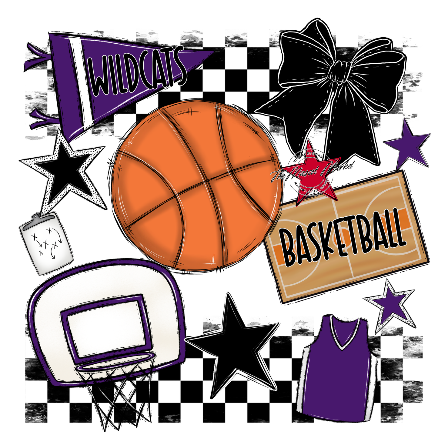 Wildcats Checkers Basketball Spirit Design-Purple