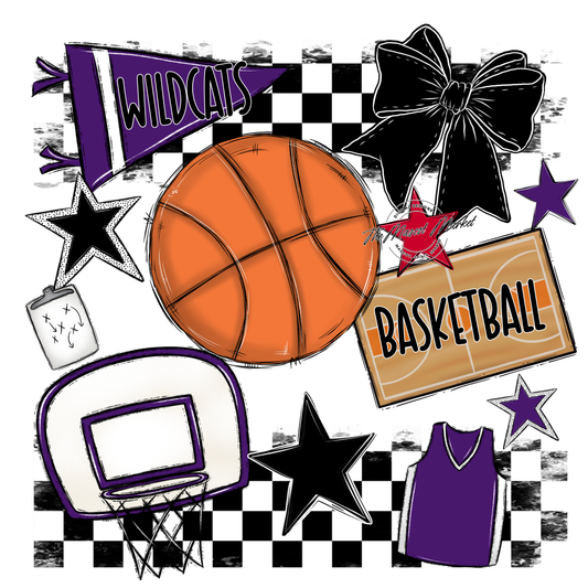 Wildcats Checkers Basketball Spirit Design-Purple