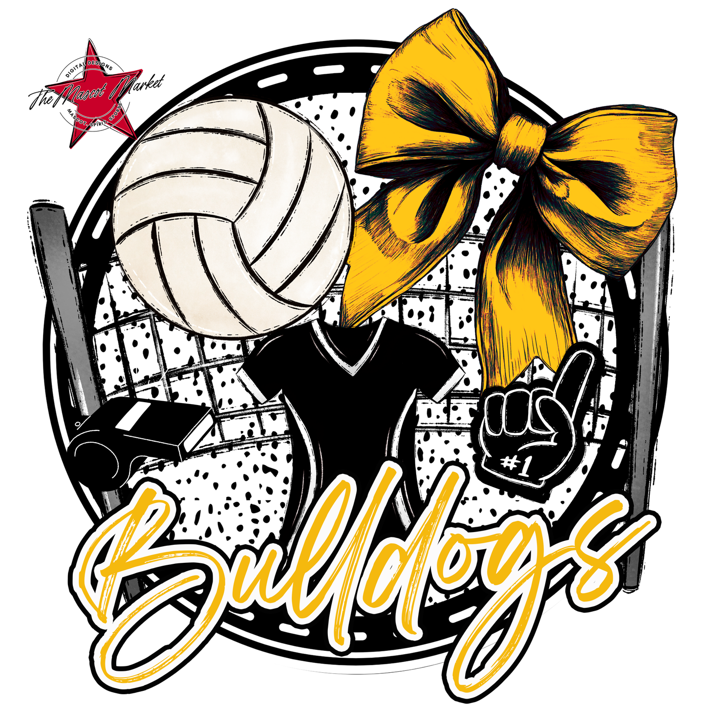 Bulldogs Circle Volleyball Design-Yellow