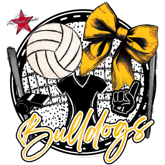 Bulldogs Circle Volleyball Design-Yellow