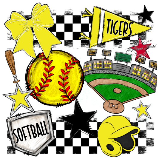 Tigers Checkers Softball Spirit Design-Bright Yellow