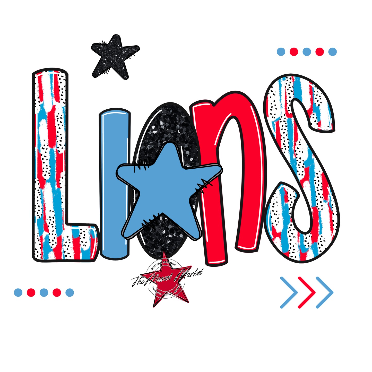 Lions Brushstroke Alpha w Arrows-Carolina Blue-Red