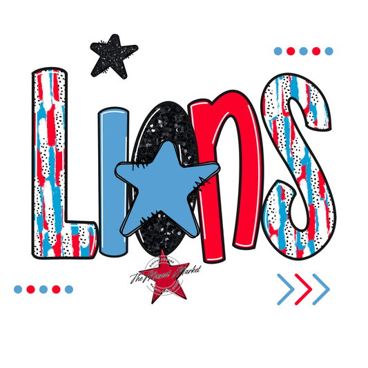 Lions Brushstroke Alpha w Arrows-Carolina Blue-Red