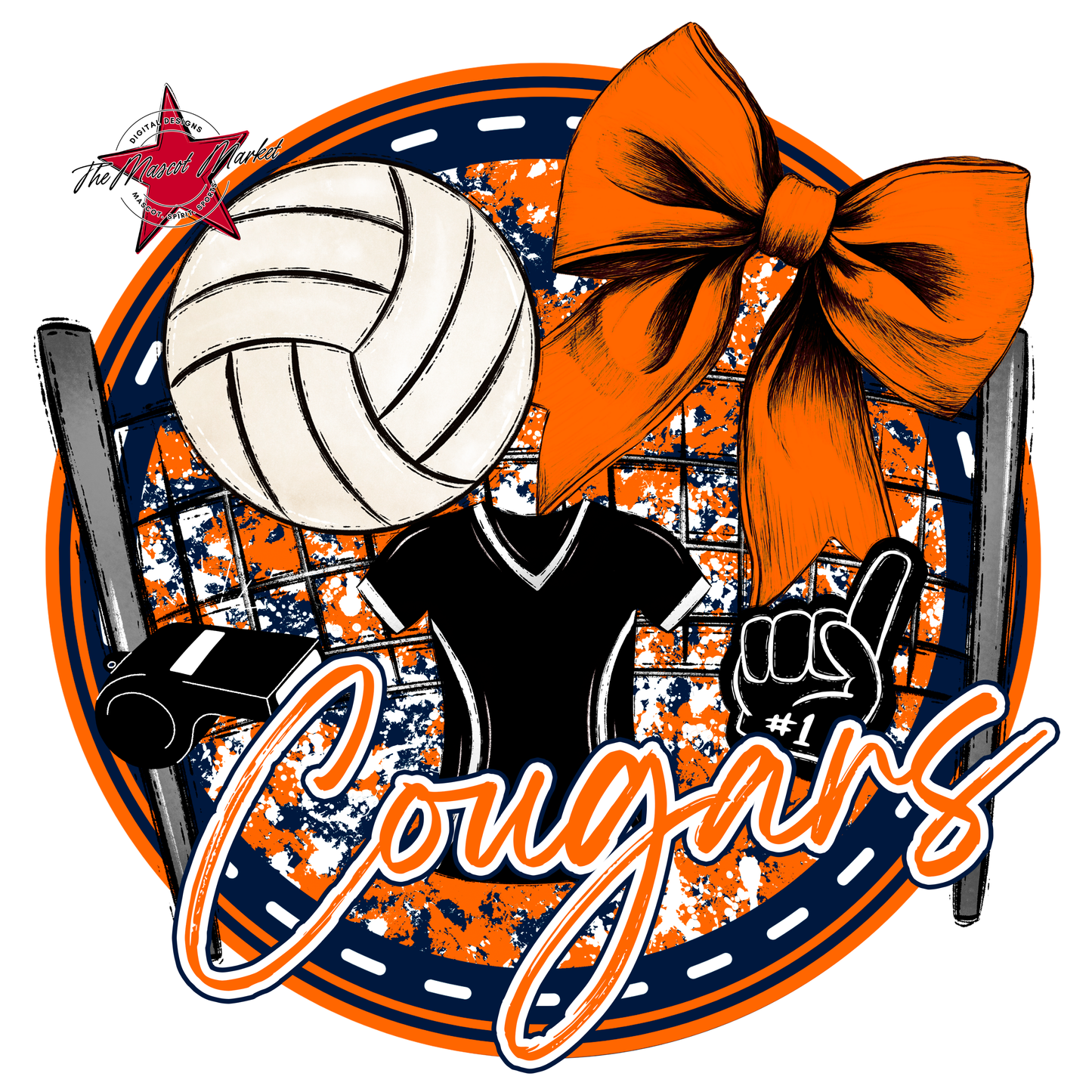 Cougars Circle Volleyball Design-Navy-Orange