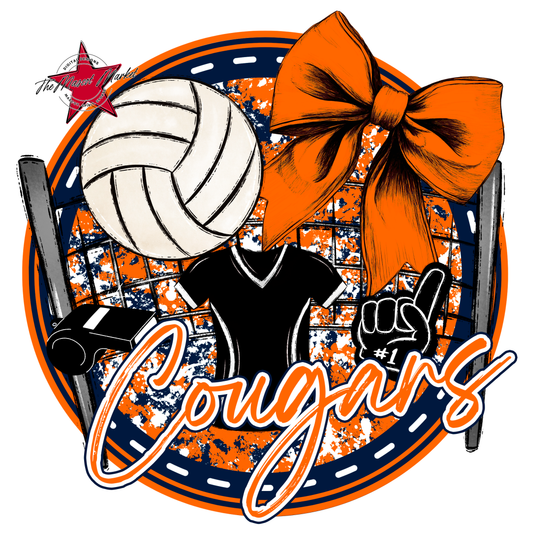 Cougars Circle Volleyball Design-Navy-Orange