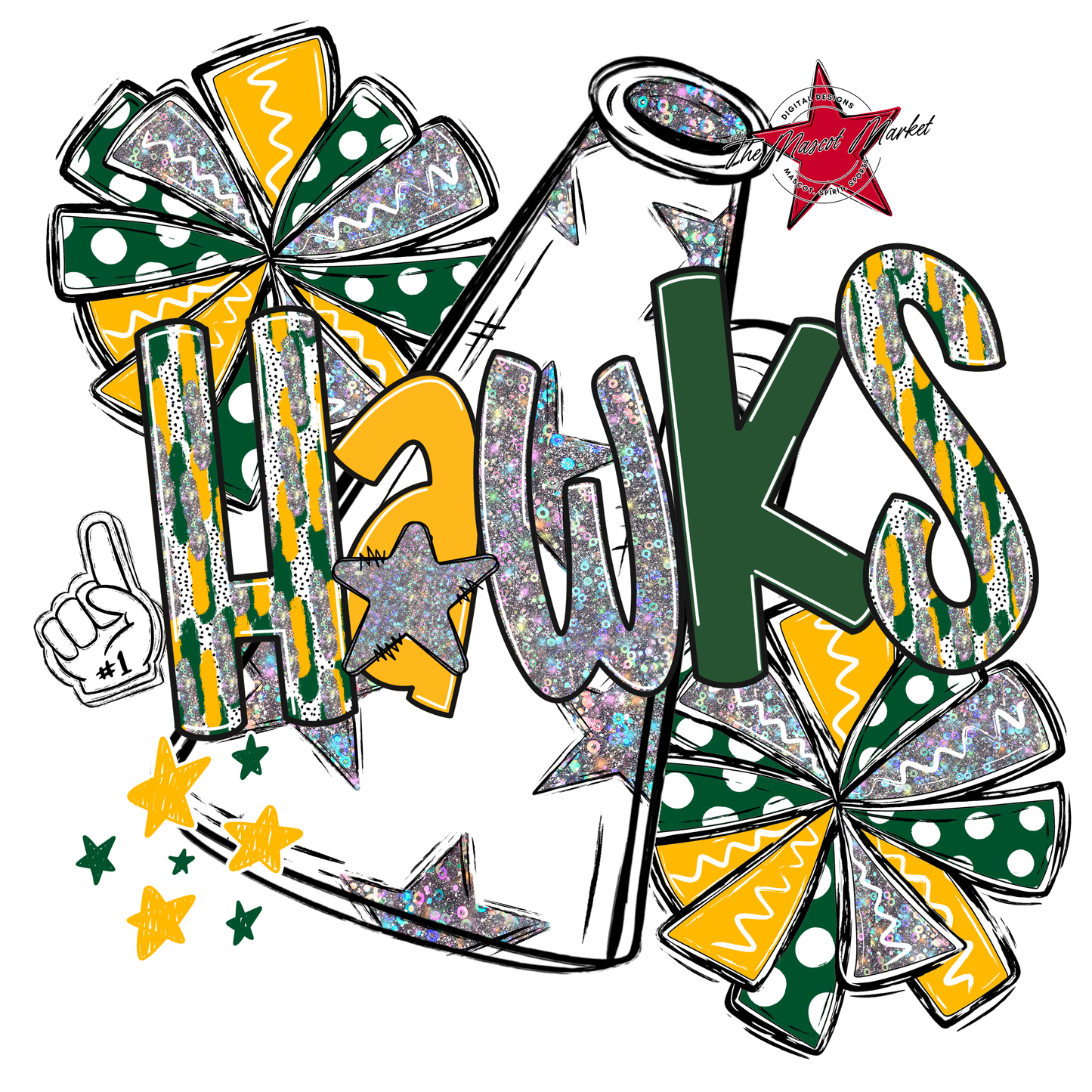 Hawks Cheer Megaphone Scrape-Green-Yellow