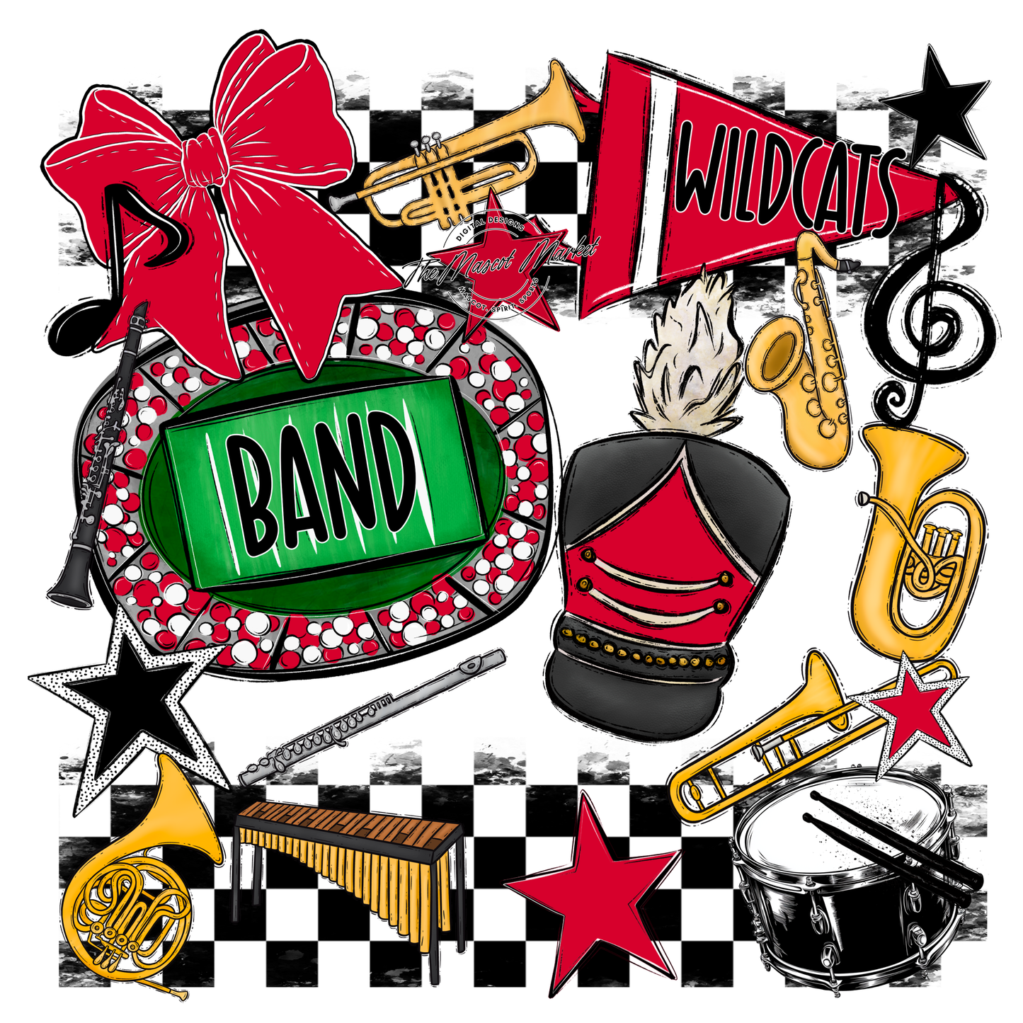 Wildcats Checkers Band Spirit Design-Red