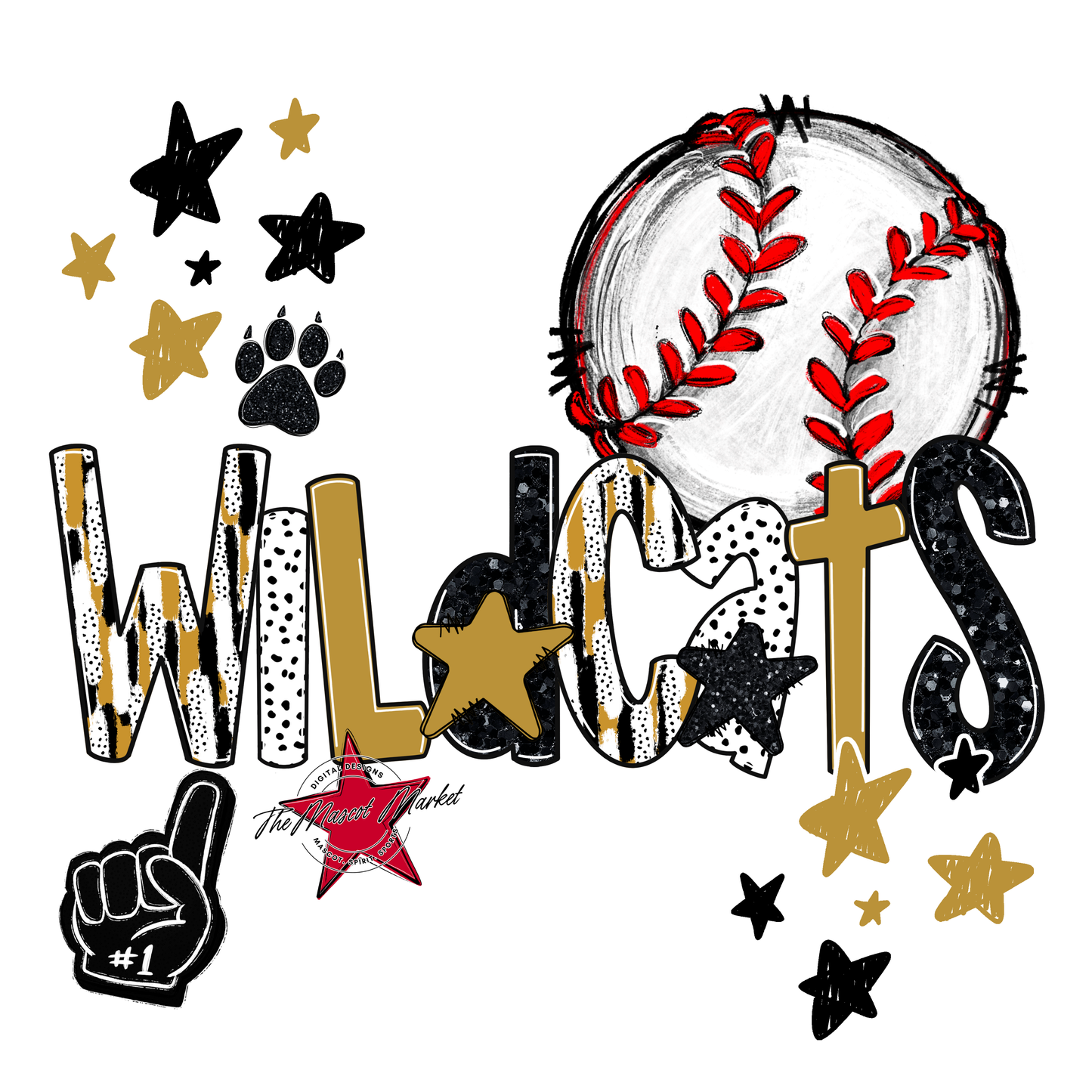 Wildcats Baseball Scrape-Gold
