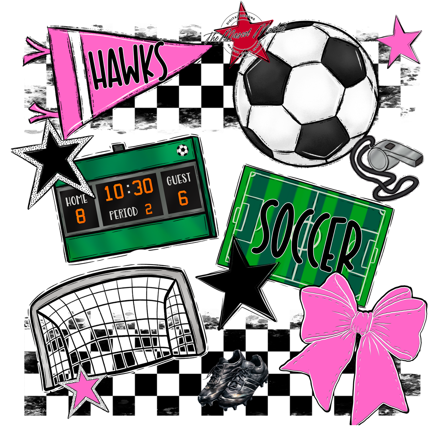 Hawks Checkers Soccer Spirit Design-Baby Pink