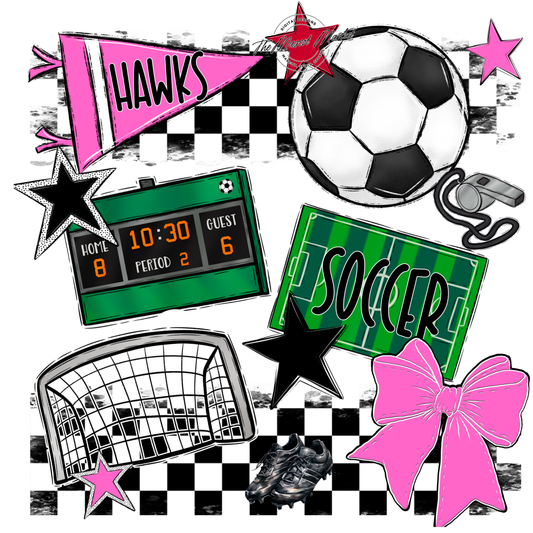 Hawks Checkers Soccer Spirit Design-Baby Pink