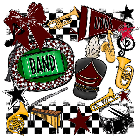 Lions Checkers Band Spirit Design-Maroon